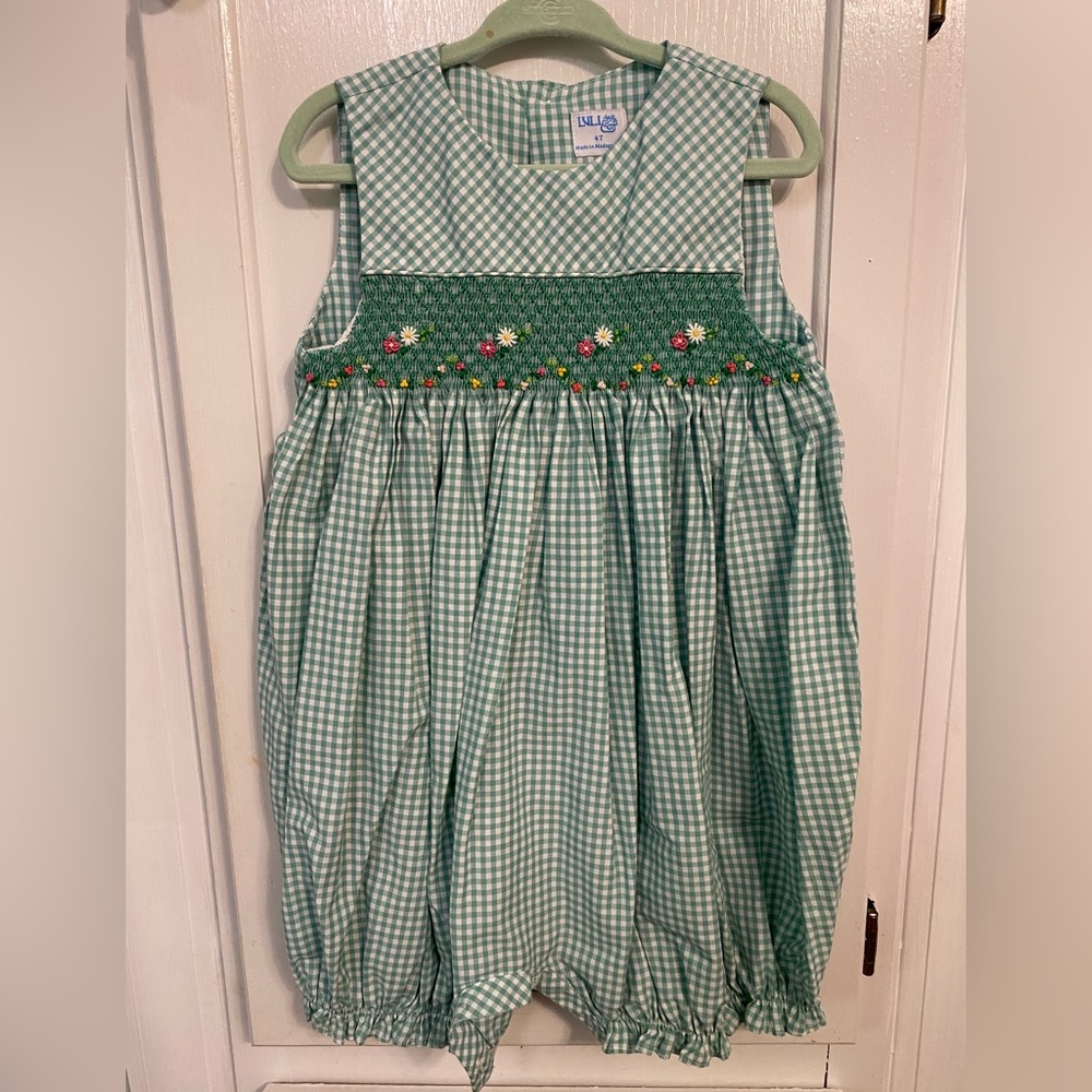 Green Gingham Smocked romper